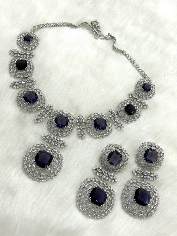 925 Silver plated Choker Necklace CZ Blue Sapphire Fashion Jewelry Set - Image 2