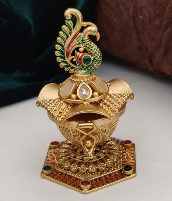 Gold Plated Sindur Box Antique Style Enameled Collectables