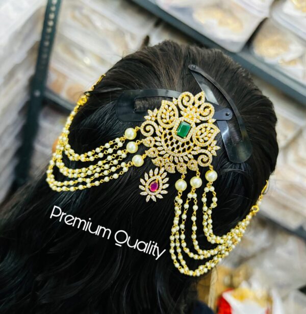 Gold Plated Indian Bridal Bollywood Style Hair Pin Juda Clip Temple CZ Jewelry Set