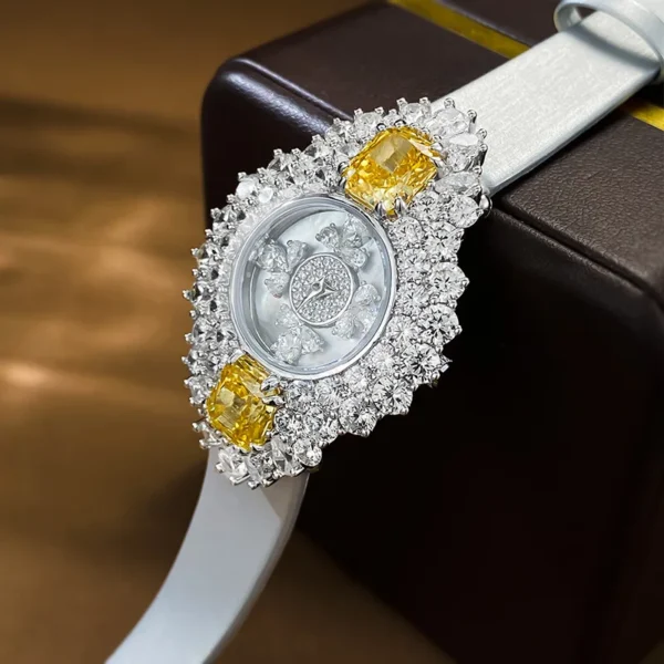 New 925 Silver Fashion Elegant Genuine Leather Watch High Carbon Diamond Yellow Quartz Women's Rich Edition - Image 4