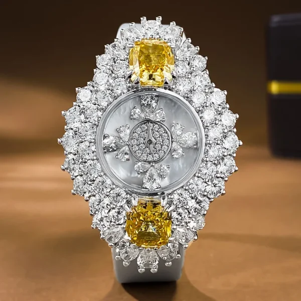 New 925 Silver Fashion Elegant Genuine Leather Watch High Carbon Diamond Yellow Quartz Women's Rich Edition