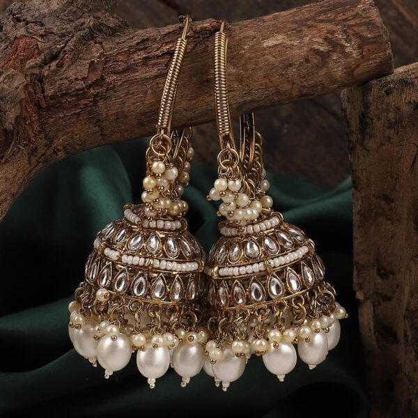 Indian Bollywood Style Traditional Antique finish Gold Plated Hoop Bali Jhumka Earrings