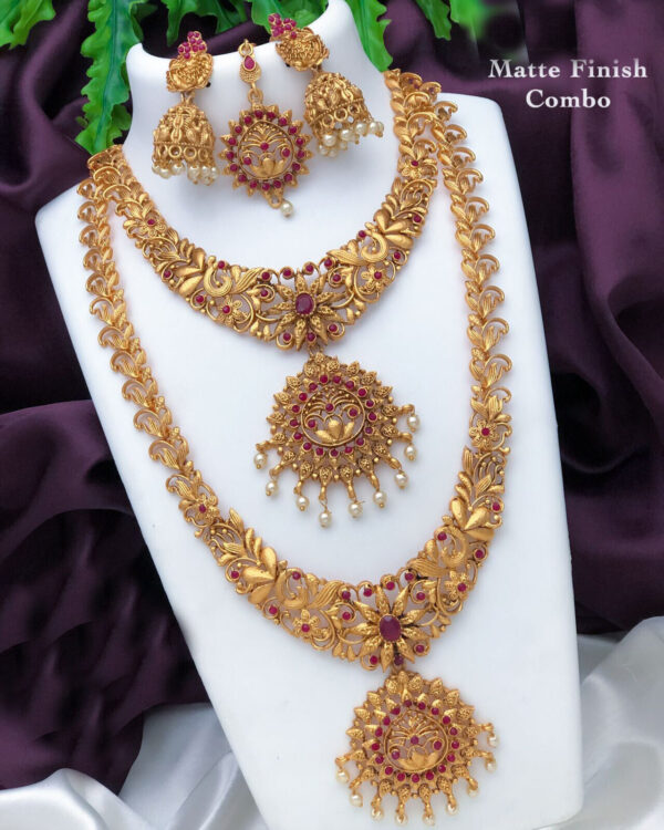 Gold Plated Indian Bollywood Style Bridal Necklace Earring Temple Jewelry Set