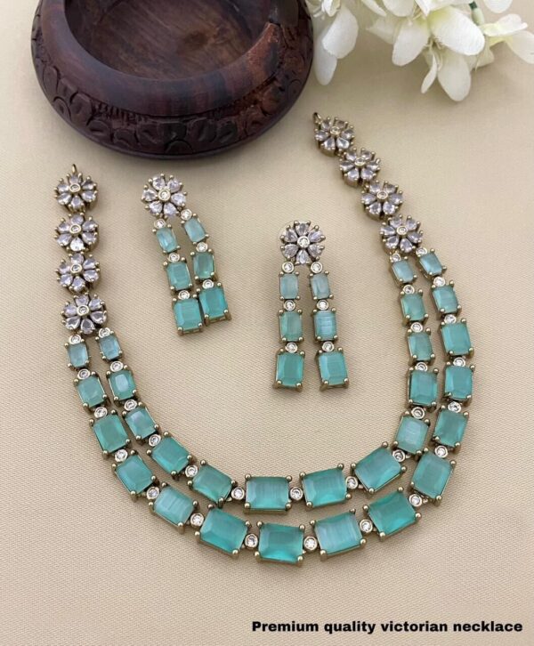 Bollywood Style Silver Plated Indian Fashion Necklace CZ Blue Jewelry Set