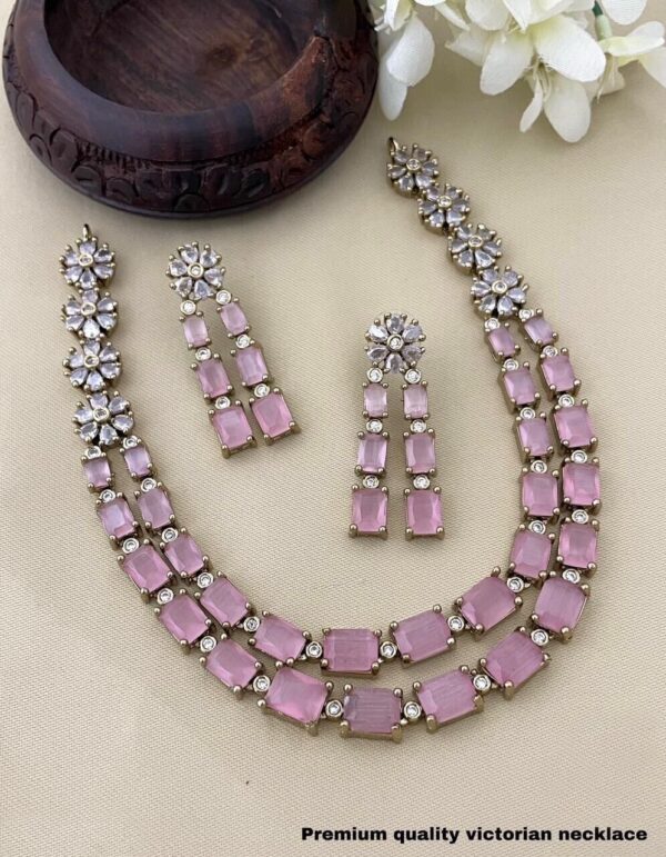 Bollywood Style Silver Plated Indian Fashion Choker Necklace CZ Pink Jewelry Set - Image 6