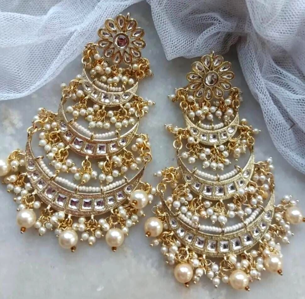 Bollywood Style Gold Plated Indian Fashion Pakistani Style Kundan Earrings Chandbali Jewelry Set