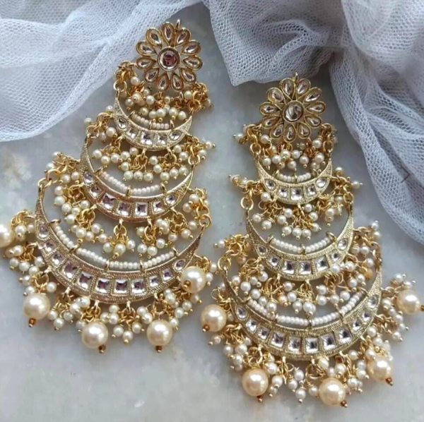 Bollywood Style Gold Plated Indian Fashion Pakistani Style Kundan Earrings Chandbali Jewelry Set - Image 7