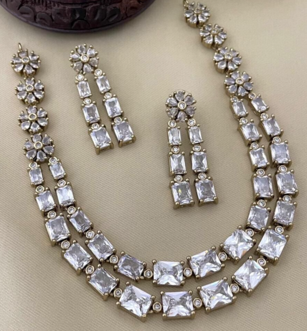 Bollywood Style Silver Plated Indian Fashion Necklace CZ Statement Jewelry Set - Image 2