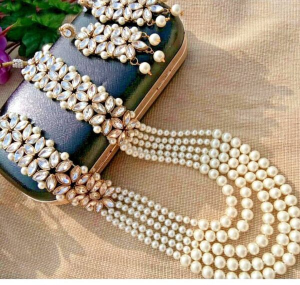 Gold Plated Pearl Indian Necklace Rani Haar Bollywood Style Fashion Wedding Jewellery Set