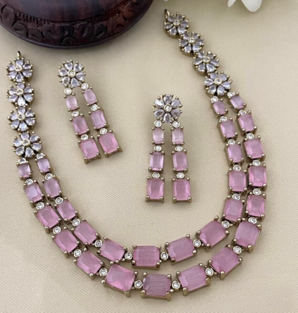 Bollywood Style Silver Plated Indian Fashion Choker Necklace CZ Pink Jewelry Set