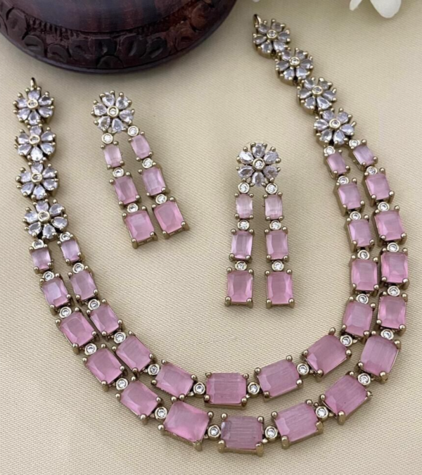 Bollywood Style Silver Plated Indian Fashion Choker Necklace CZ Pink Jewelry Set - Image 3