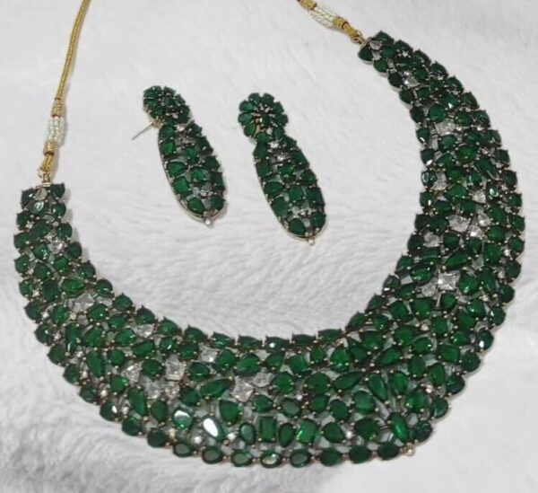 Antique Silver Plated Indian Bollywood Style Choke Necklace Emerald Jewelry Set