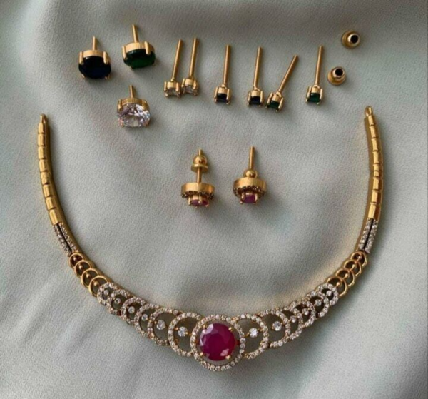 Bollywood Style Gold Plated Indian Fashion Choker Necklace CZ Jewelry Set