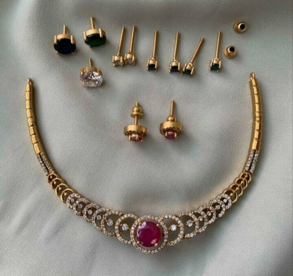 Bollywood Style Gold Plated Indian Fashion Choker Necklace CZ Jewelry Set - Image 4