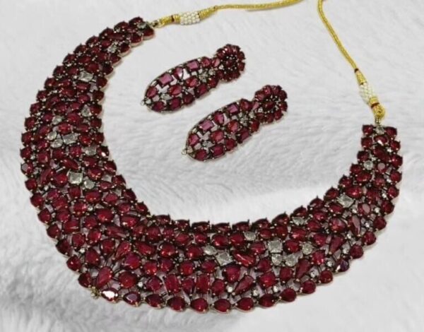 Antique Silver Plated Indian Bollywood Style Choke Necklace Ruby Jewelry Set