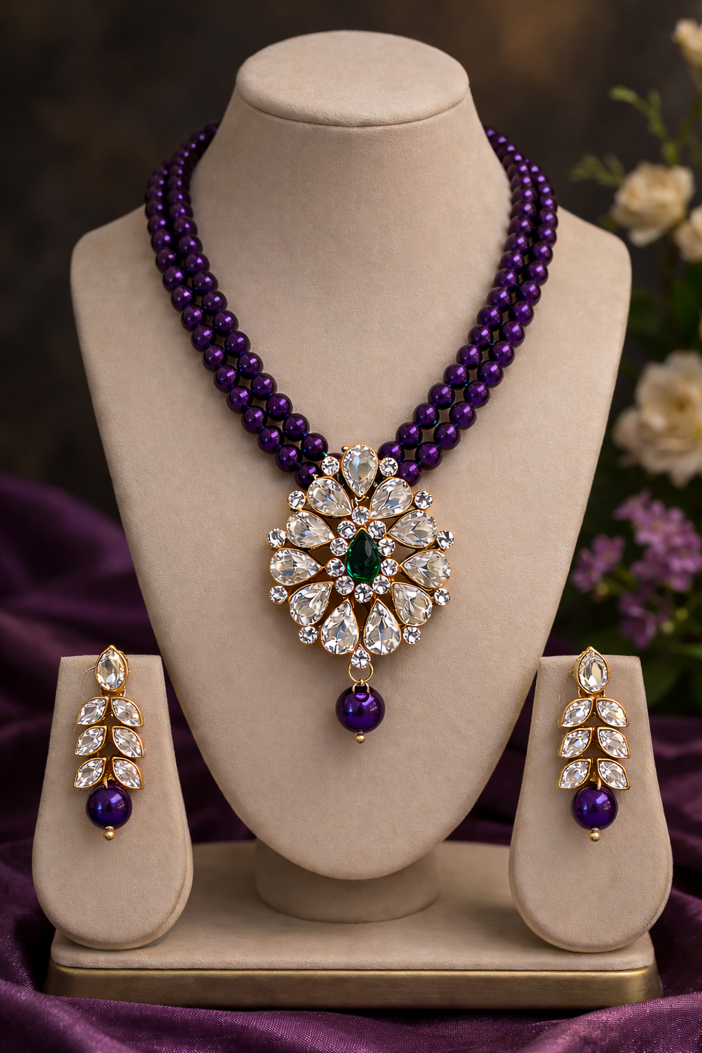 Gold Plated Kundan Pendent Jewelry Set