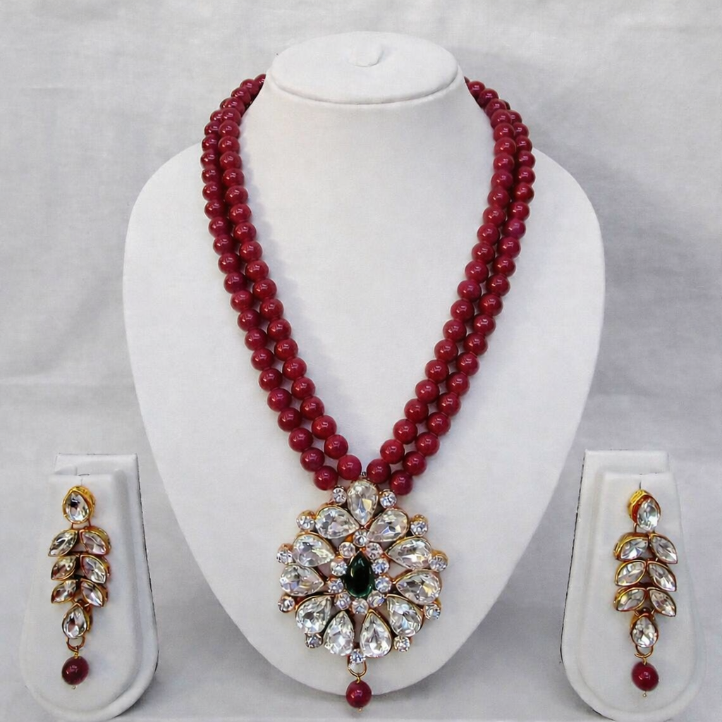 Gold Plated Kundan Pendent Jewelry Set