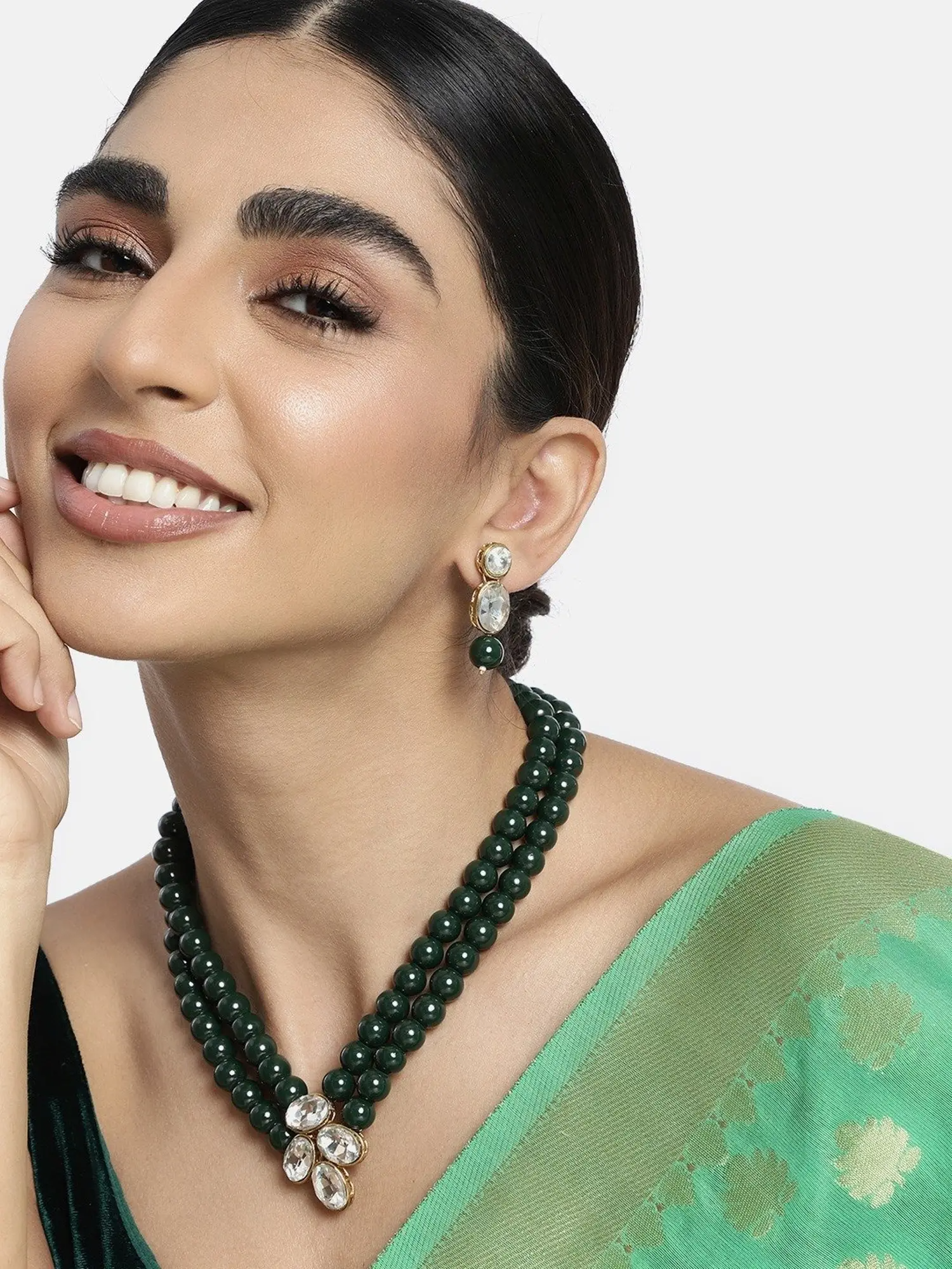 Maroon & Kundan Oval-Cut Necklace Set – Traditional Gold-Plated Bead Jewellery with Matching Drop Earrings for Weddings & Festive Wear